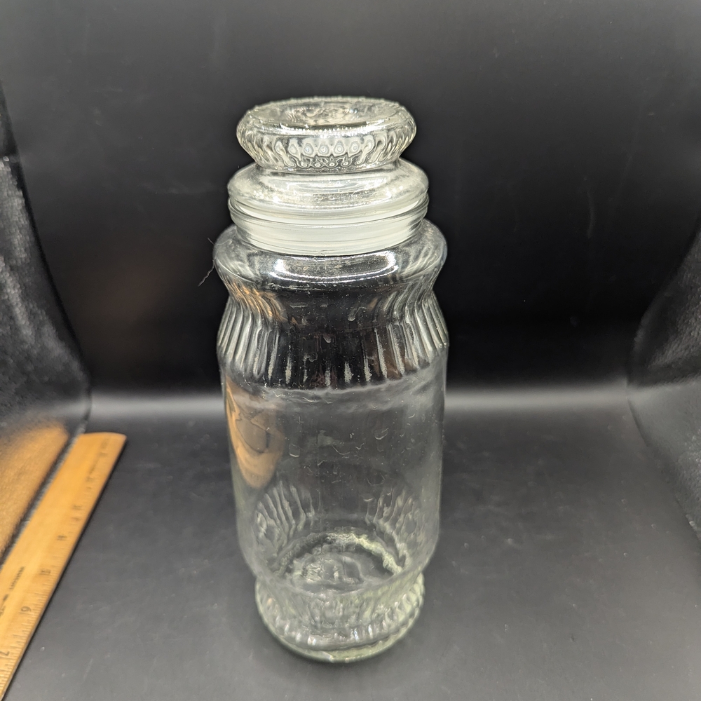Vintage Tall Apothecary Jar Mr. Peanuts Emblem on the Top Lid and Jar Bottom